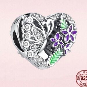 925 Sterling Silver Butterfly and Floral Charm